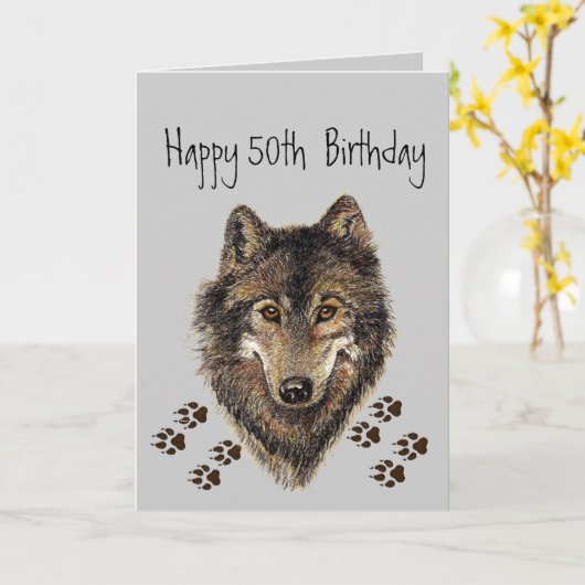 50おもしろいth Fifty Wolf,Wolves カード (黄色い花)