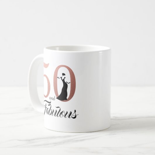 50およびすばらしいばら色の金ゴールドの第50誕生日 コーヒーマグカップ (正面左)