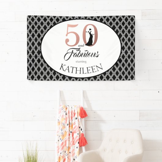 50およびすばらしいばら色の金ゴールドの第50誕生日 横断幕 (インサイチュ)