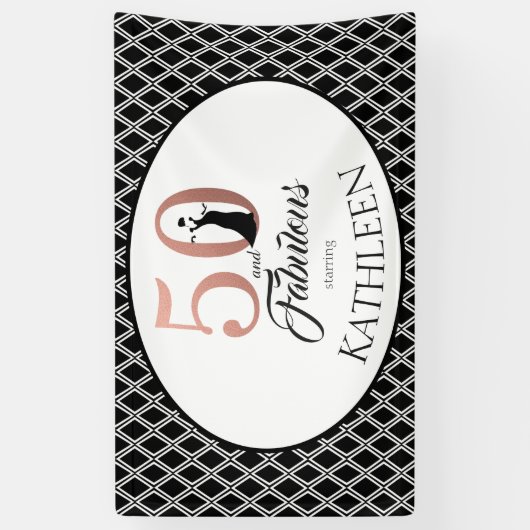 50およびすばらしいばら色の金ゴールドの第50誕生日 横断幕 (縦)