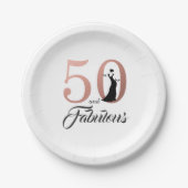 50およびすばらしいばら色の金ゴールドの誕生会 ペーパープレート (正面)