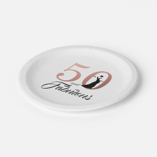 50およびすばらしいばら色の金ゴールドの誕生会 ペーパープレート (アングル)