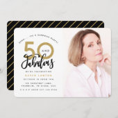50およびすばらしいびっくりパーティの写真の招待 招待状 (正面/裏面)