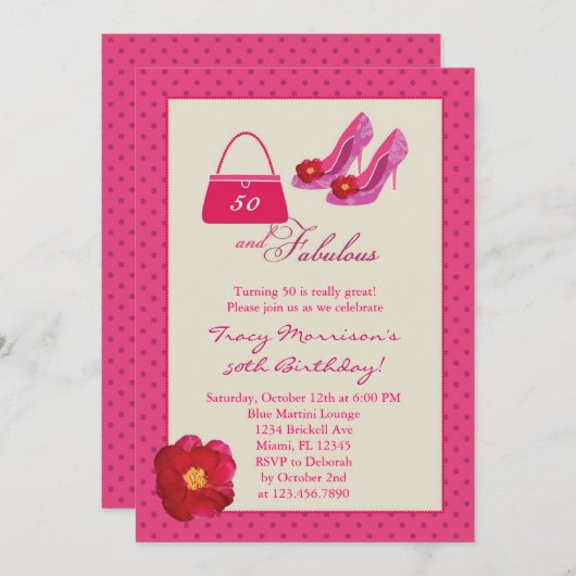 50およびすばらしいファッションの誕生日の招待状 招待状 (正面/裏面)