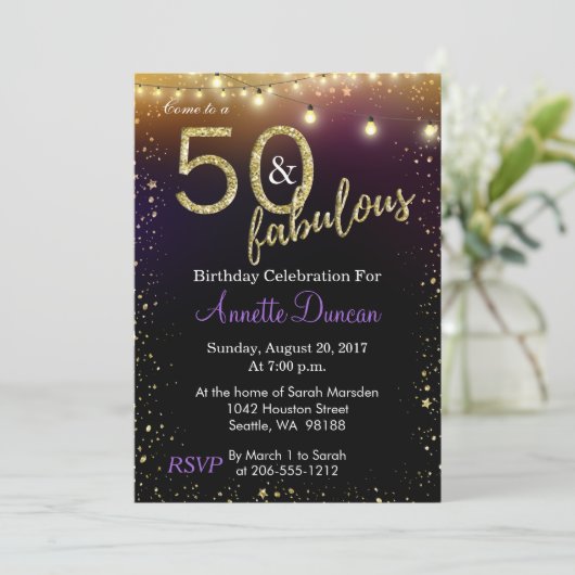 50およびすばらしいライトおよび星の誕生会 招待状 (スタンド正面)