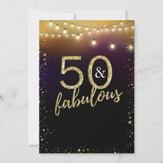 50およびすばらしいライトおよび星の誕生会 招待状 (裏面)