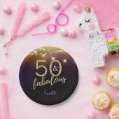 50およびすばらしい金ゴールドの星の紫色の誕生会 ペーパープレート (パーティー)