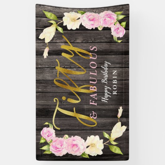 50およびすばらしくエレガントな花の誕生日 横断幕 (縦)