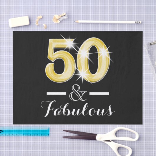 50およびすばらしく黒い金ゴールドの誕生日 薄葉紙 (クラフト)