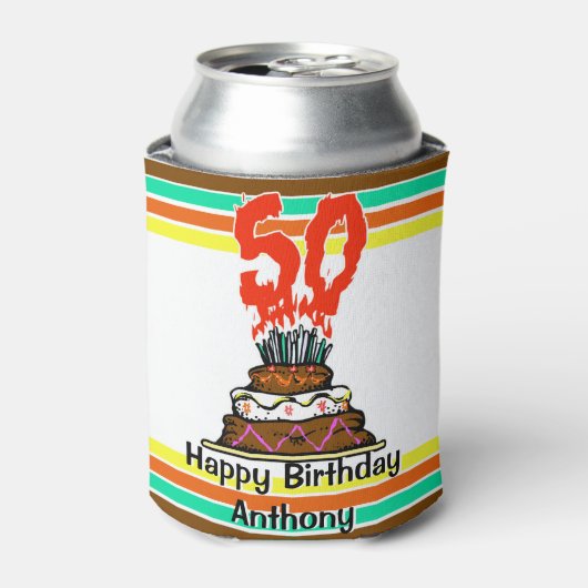 50お誕生日ケーキマイルストーンパーソナライズされた 缶クーラー (缶正面)