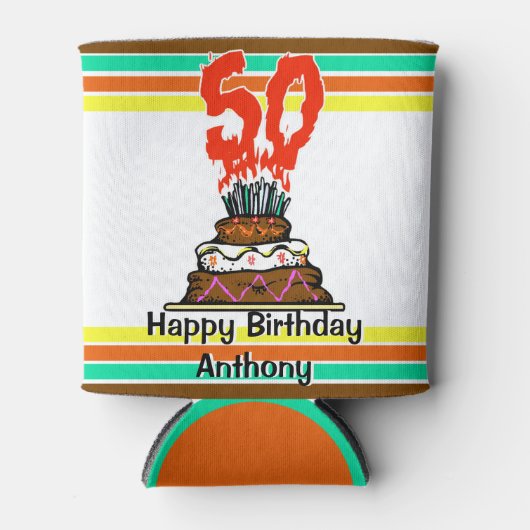 50お誕生日ケーキマイルストーンパーソナライズされた 缶クーラー (正面)