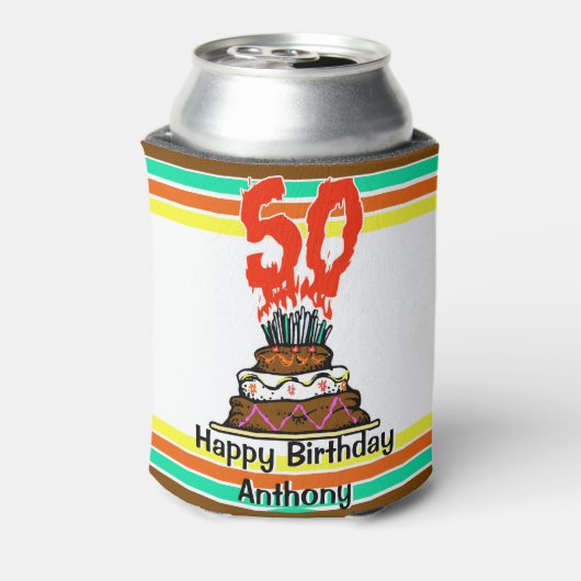 50お誕生日ケーキマイルストーンパーソナライズされた 缶クーラー (缶裏面)