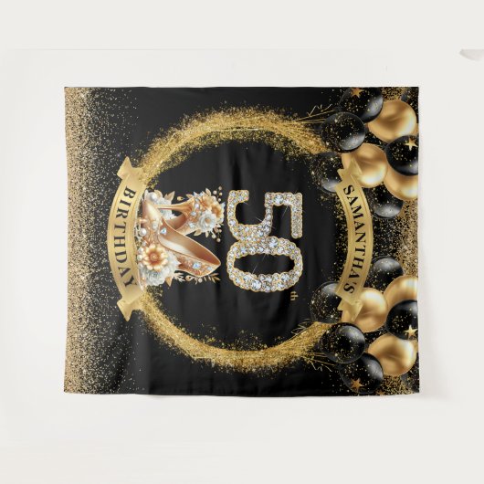 50きらめく番目の誕生日ダイアモンド数ハイヒール タペストリー (正面(横))