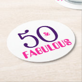 50そしてすばらしい第50誕生会の紙のコースター ラウンドペーパーコースター (アングル)