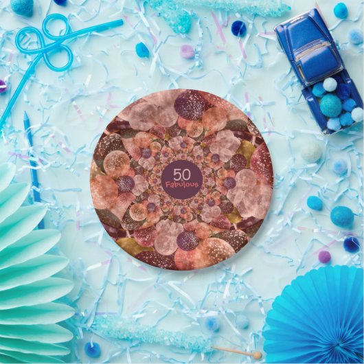 50そしてすばらしい紫色のピンクの万華鏡のように千変万化するパターンの気球 ペーパープレート (パーティー)