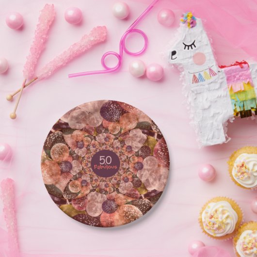 50そしてすばらしい紫色のピンクの万華鏡のように千変万化するパターンの気球 ペーパープレート (パーティー)