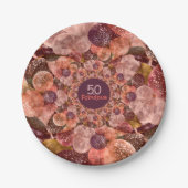 50そしてすばらしい紫色のピンクの万華鏡のように千変万化するパターンの気球 ペーパープレート (正面)