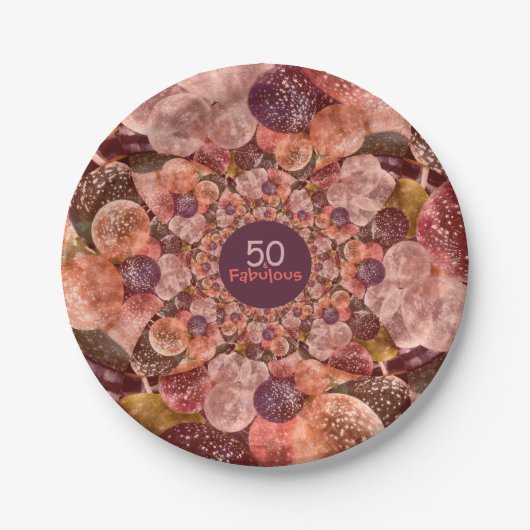 50そしてすばらしい紫色のピンクの万華鏡のように千変万化するパターンの気球 ペーパープレート (正面)