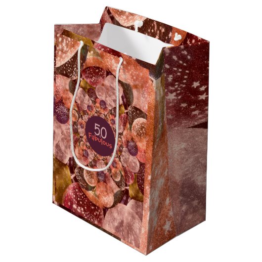 50そしてすばらしい紫色のピンクの万華鏡のように千変万化するパターンの気球 ミディアムペーパーバッグ (裏面アングル)