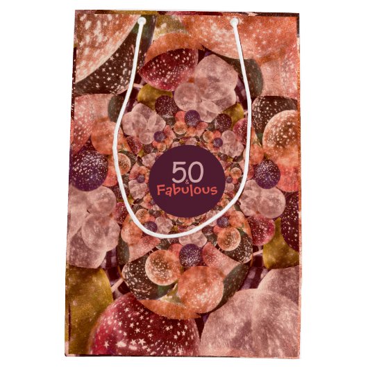 50そしてすばらしい紫色のピンクの万華鏡のように千変万化するパターンの気球 ミディアムペーパーバッグ (裏面)