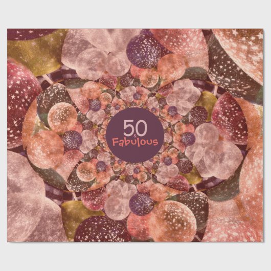 50そしてすばらしい紫色のピンクの万華鏡のように千変万化するパターンの気球 ラッピングペーパー (フラット)