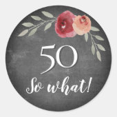 50だから何Chalkboardフローラ50誕生日 ラウンドシール (正面)