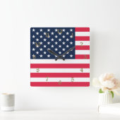 50つ星アメリカ国旗：古い栄光の星とストライプ スクエア壁時計 (ホーム)