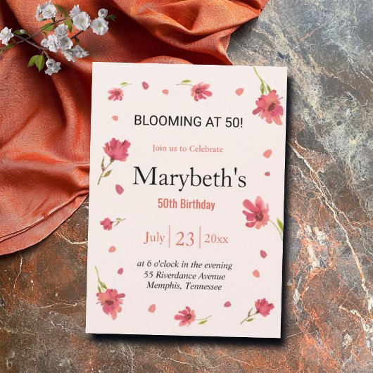 50で咲く – フローラ誕生日 招待状