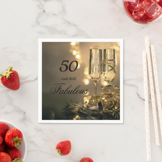 50とまだ素晴らしいエレガントブラック金ゴールド誕生日 スタンダードカクテルナプキン (インサイチュ)