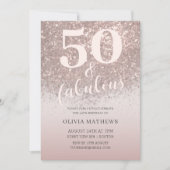 50とエレガント素晴らしいグリッターバラ金ゴールド誕生日 招待状 (正面)