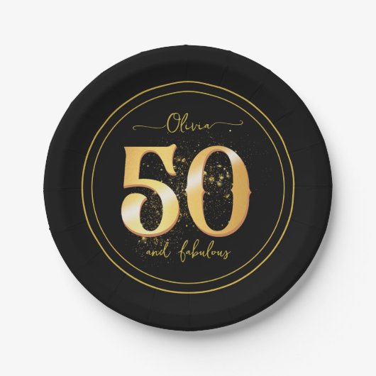 50とエレガント素晴らしいグリッター金ゴールドブラック ペーパープレート (正面)