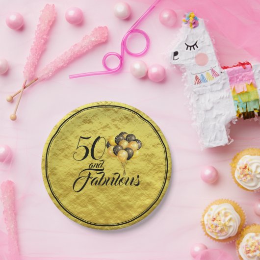 50とエレガント素晴らしいゴールドフォイルブラックタイポグラフィ ペーパープレート (パーティー)