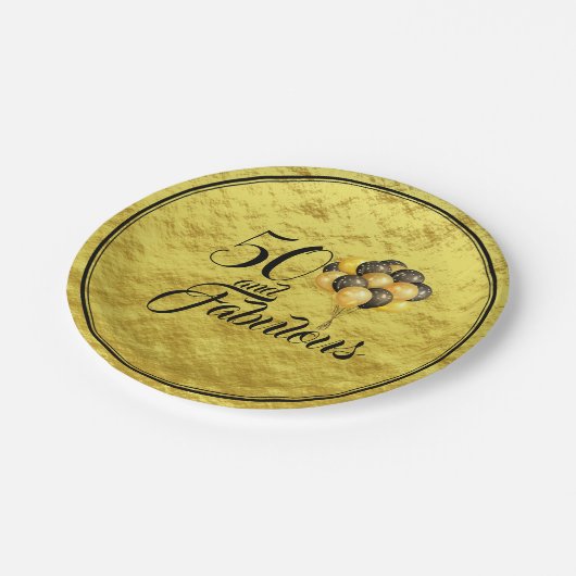 50とエレガント素晴らしいゴールドフォイルブラックタイポグラフィ ペーパープレート (アングル)