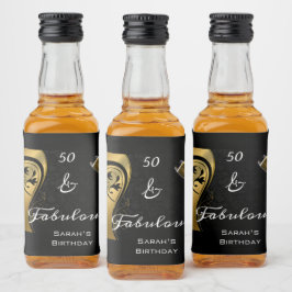 50とエレガント素晴らしいブラック金ゴールド誕生日パーティー リキュールボトルラベル