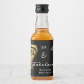 50とエレガント素晴らしいブラック金ゴールド誕生日パーティー リキュールボトルラベル (正面)