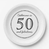 50とエレガント素晴らしい名前の誕生日パーティー ペーパープレート (正面)