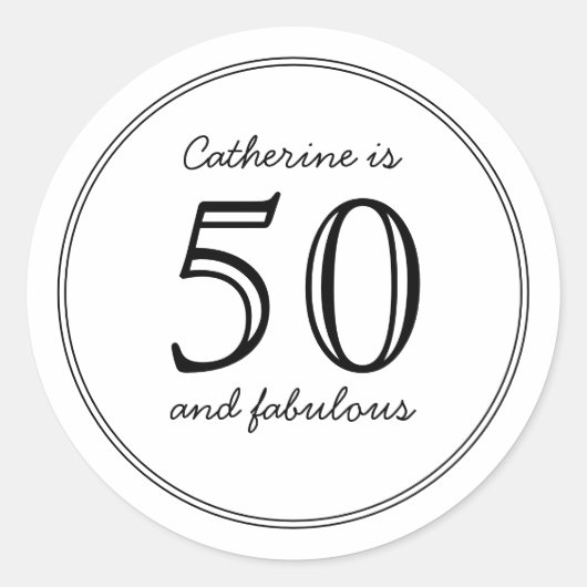 50とエレガント素晴らしい名前をカスタムする誕生日 ラウンドシール (正面)