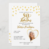 50とエレガント素晴らしい白と金ゴールド誕生日 招待状 (正面/裏面)