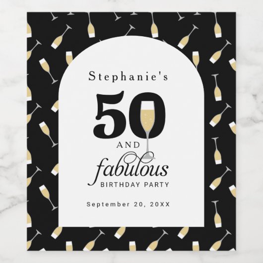 50とエレガント素晴らしい誕生日招待状 ワインラベル (シングルラベル)