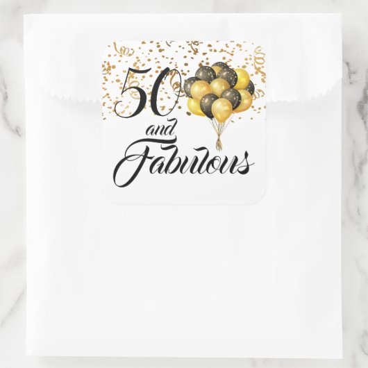 50とエレガント素晴らしい誕生日金ゴールド紙吹雪 スクエアシール (バッグ)