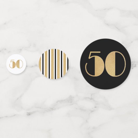 50とエレガント素晴らしい金ゴールドグリッターブラックストライプ コンフェッティ (正面)