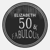 50とパーソナライズされた素晴らしいブラックシルバーグリッター ラウンドシール (正面)