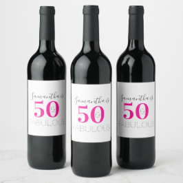 50とパーソナライズされた素晴らしいホットピンク誕生日 ワインラベル