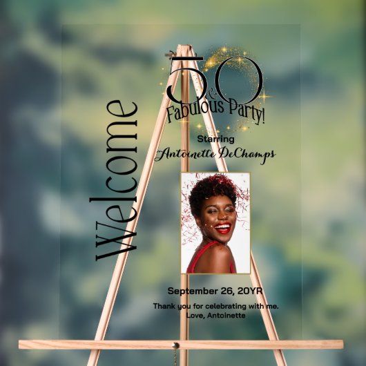 50とパーソナライズされた素晴らしいラグジュアリーなブラック金ゴールド アクリルサイン (ニュートラル)