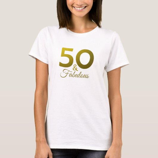 50とファブロー金ゴールドタイポグラフィ50th誕生日パーティー tシャツ (正面)