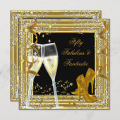 50とファンタスティックな素晴らしい金ゴールドブラック 招待状 (正面/裏面)