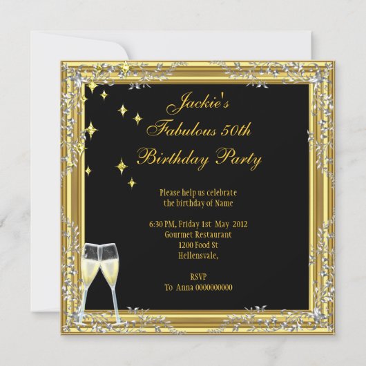 50とファンタスティックな素晴らしい金ゴールドブラック 招待状 (裏面)