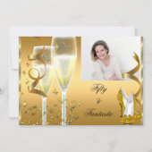 50とファンタスティックエレガントシャンパンシューズ金ゴールド写真 招待状 (正面)