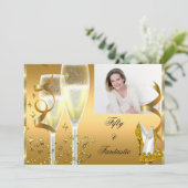 50とファンタスティックエレガントシャンパンシューズ金ゴールド写真 招待状 (スタンド正面)