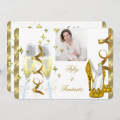 50とファンタスティックエレガントシャンパンヒール金ゴールド写真 招待状 (正面/裏面)